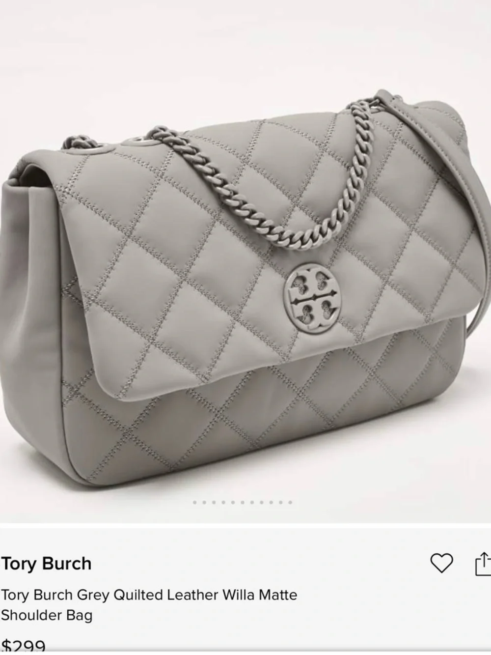 Tory Burch Quilted Matte Leather Shoulder Bag in Light Grey